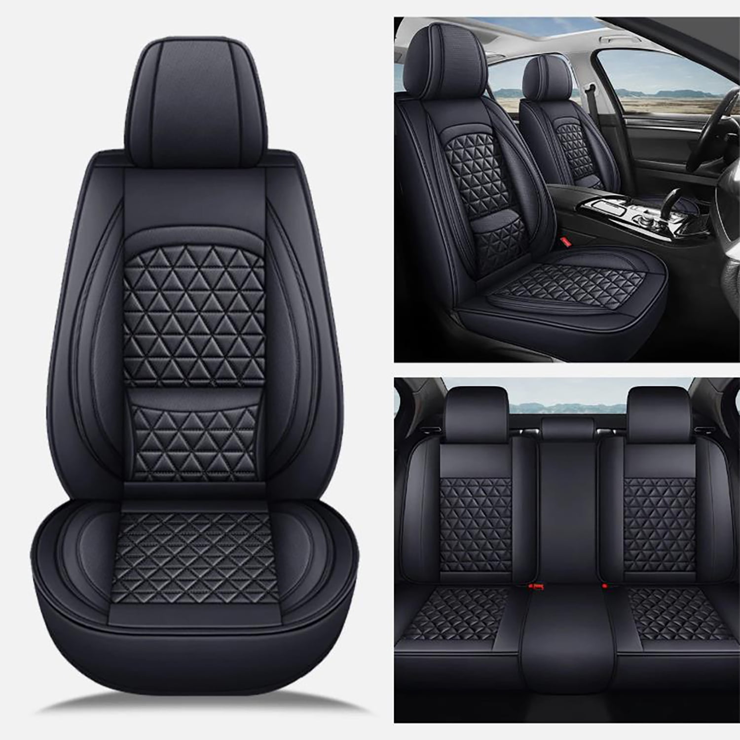 Car Seat Covers Compatible with Toyota Camry 2002-2025 - Full Set 5 Seats Faux Leather All-Weather Seat Cushions & Protectors, Waterproof & Breathable, Airbag Compatible (Black)