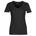 thumbnail image 4 of Fulijie Women V Neck Ribbed Fitted Tight Tshirt Short Sleeve Shirt Basic Knit Top Black, 4 of 7