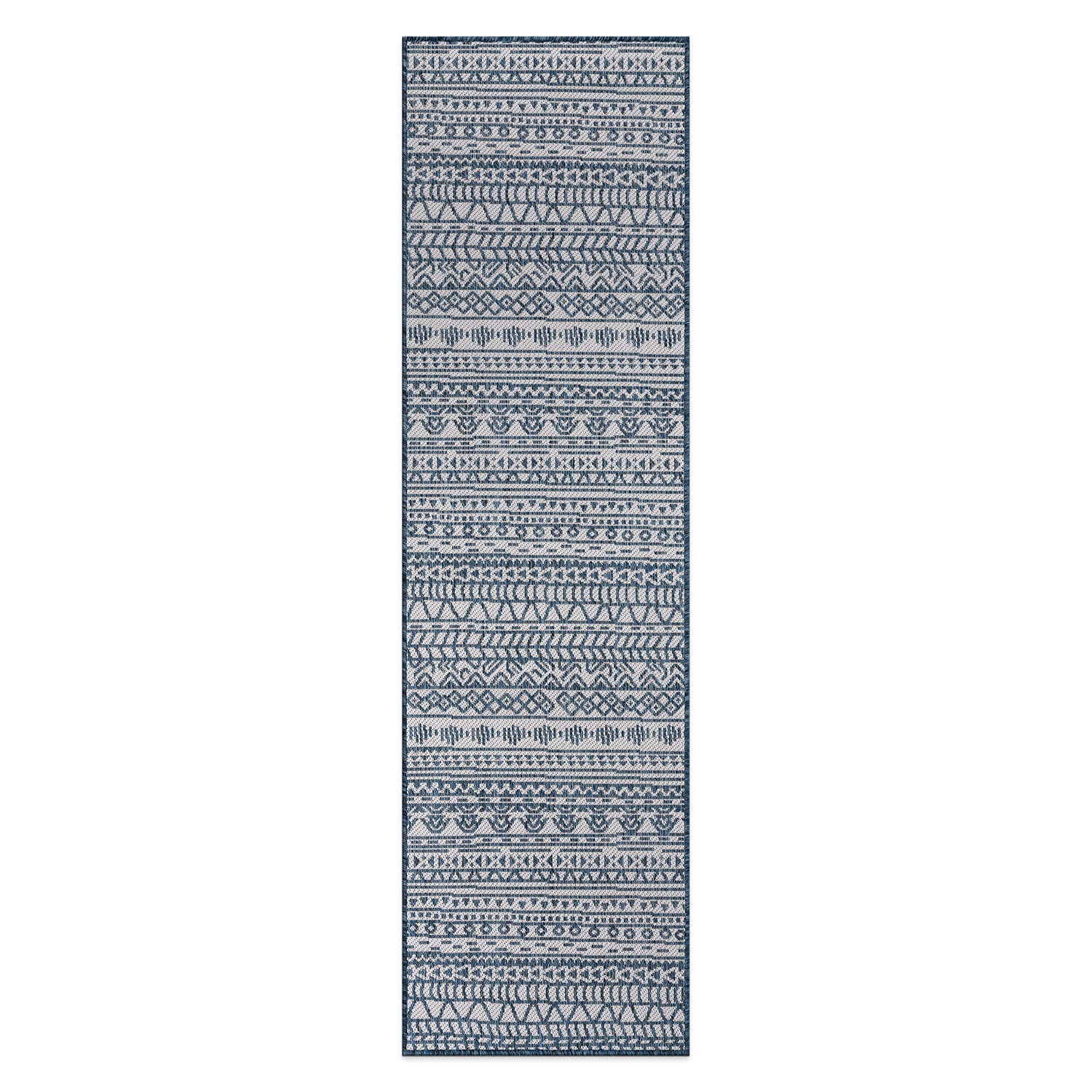 World Rug Gallery Contemporary Geometric Bohemian Textured Flat Weave Indoor/Outdoor Area Rug - BLUE 2'x7'