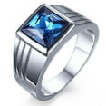 thumbnail image 2 of Opolski Men's Gorgeous Blue Square Rhinestone Wide Wedding Band Finger Ring Size 7-11, 2 of 7