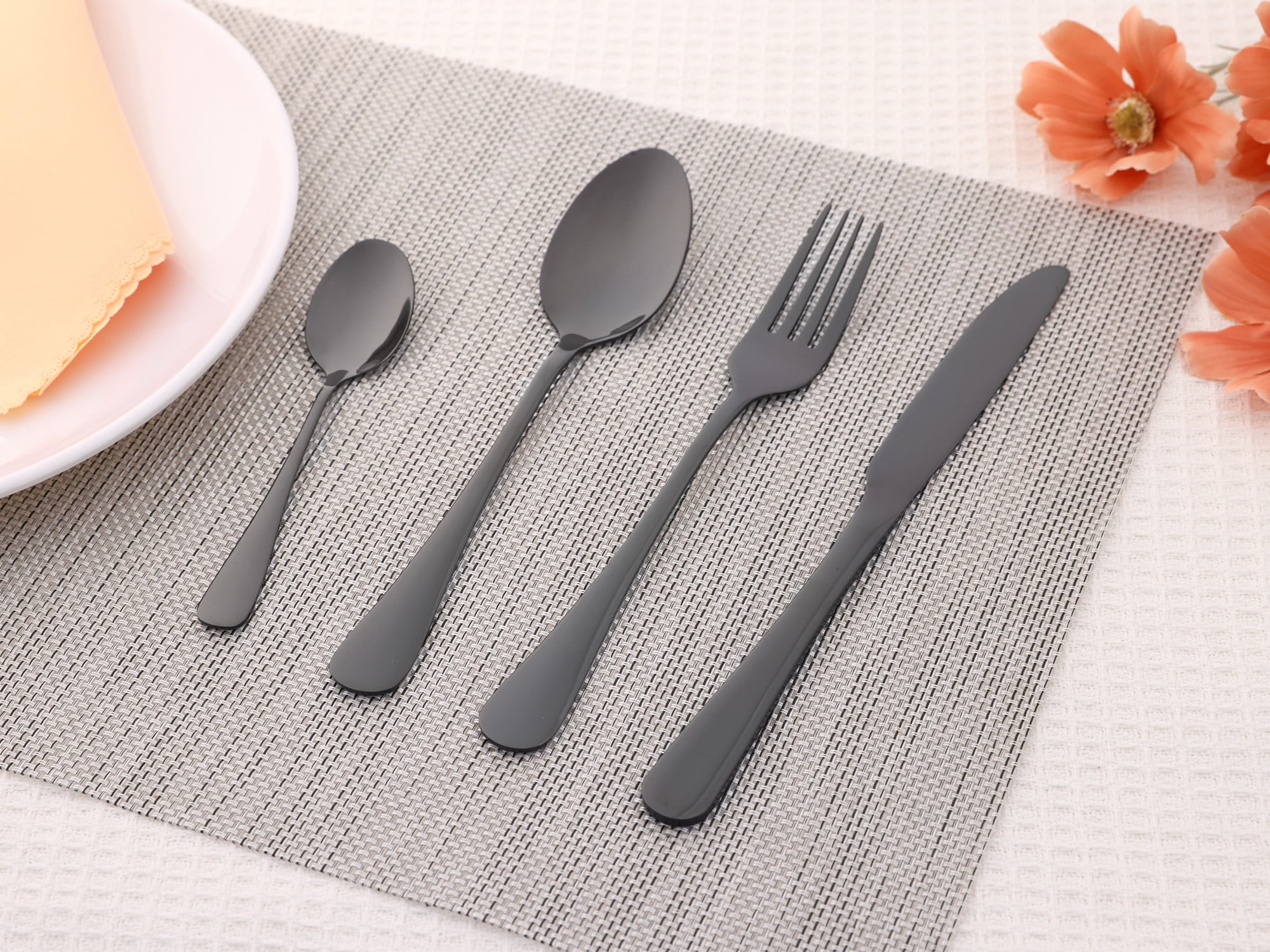 Unique Bargains Stainless Steel Silverware Set with Spoons and Forks Black 4 Pcs