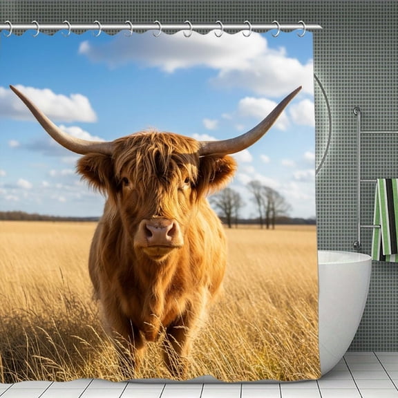 Watercolor Cow Print Shower Curtain,Modern Fabric Waterproof Shower Curtain Set with Hooks 70.8×70.8Inch (180×180cm)