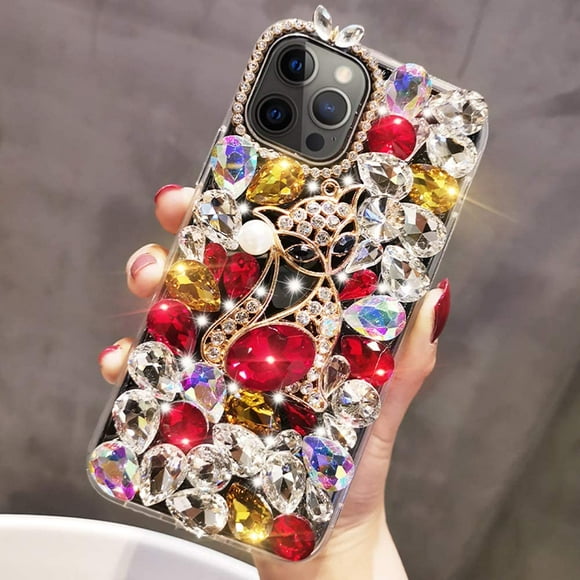 for iPhone 12 Pro Max Bling Diamond Case for Women Cute 3D Rhinestone Crystal Shiny Sparkle Handmade Gemstone Protective Cover Luxury Fashion Glitter Case for iPhone 12 Pro Max 6.7 inch Red