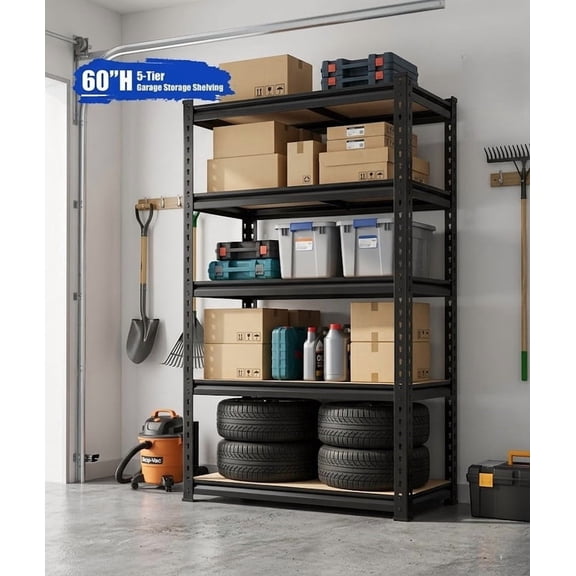 Heavy Duty Garage Shelving Unit Metal Shelves, 5-Tier Adjustable Shelves Metal Storage Rack, Utility Shelves Storage Shelves for Garage Kitchen
