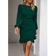 thumbnail image 2 of YNIQUE Women's Round Neck Dress Temperament Bubble Long Sleeve Clean Color Dress, 2 of 5