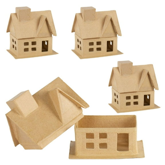 4pc Unfinished Kraft Paper Mache House Boxes - for Crafts, and Displays - Factory Direct Craft