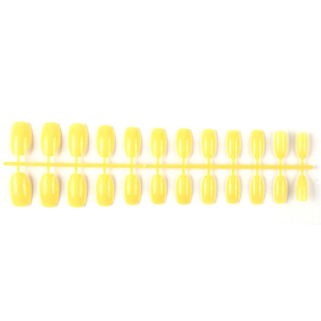 24 Pcs Ongles Faux Ballerine Courts Résistants aux Rayures Style Français Coloré Riche DIY Personnalité Unique Ongles Acryliques 32jaune
