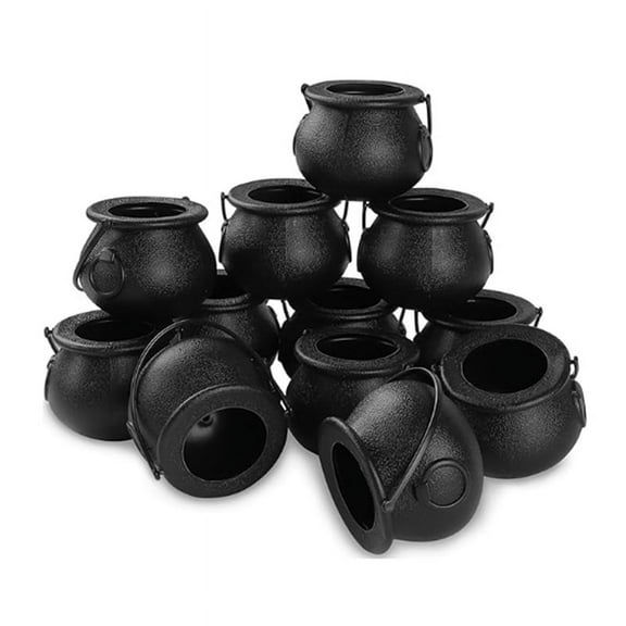 12Pcs Mini Black Cauldron with Handle Halloween Witch Pot Candy Holder for