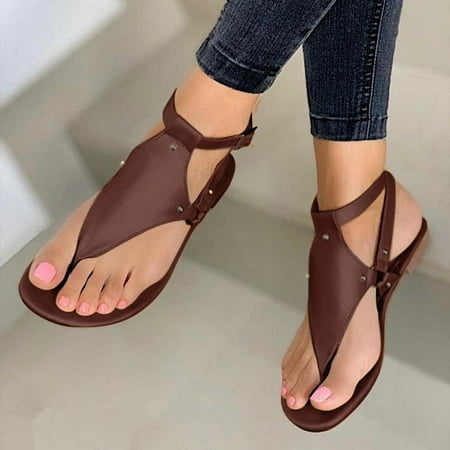 

Tangnade women shoes Women‘s Flat Sandals Open Toe Ladies Beach Sandals Buckle Strap Flip Flops Shoes Coffee 41