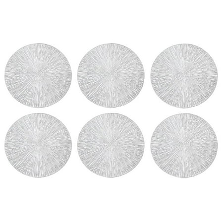 

Jrpzcv 6Pcs Round Placemats Restaurant Hollow PVC Decoration Meal Mat Anti-Hot Dining Table Line Mat Steak Plate Pad-Silver