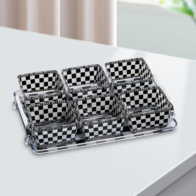 Modern 8.9 Divided Serving Tray with Lid 2 Tiered Snack Tray Food