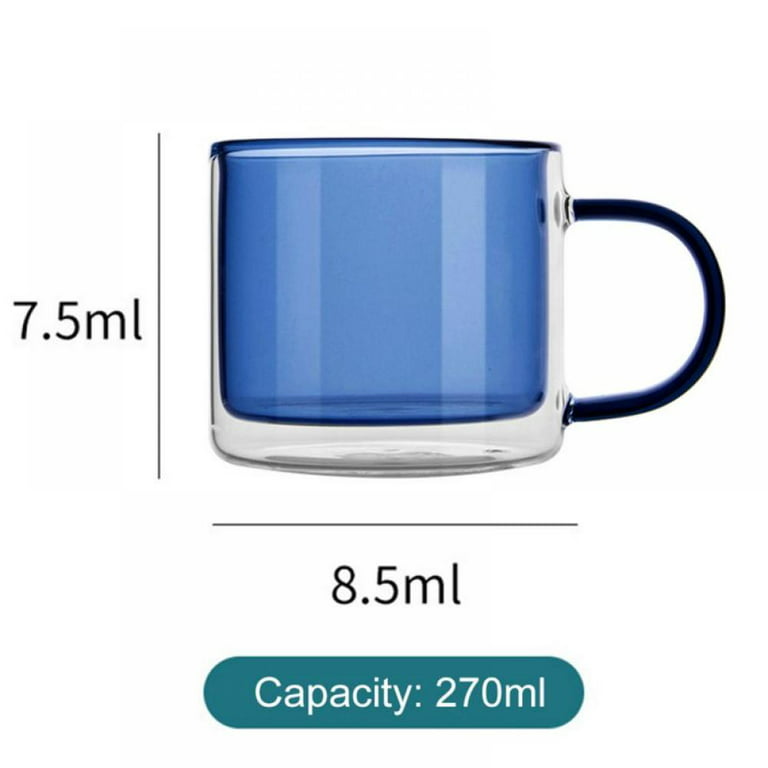 CNGLASS Double Walled Clear Glass Cappuccino Coffee Mugs (10 oz 290 ml) with Handle,Set of 2