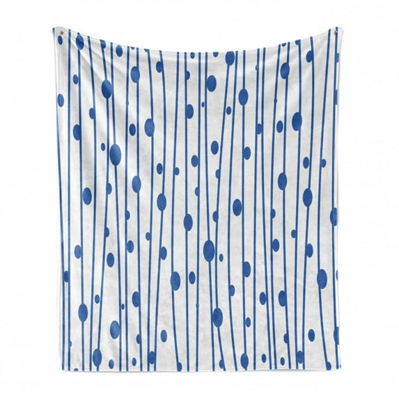 Blue and White Soft Flannel Fleece Throw Blanket, Abstract Circular Water Drops and Vertical Wavy Lines Pattern, Cozy Plush for Indoor and Outdoor Use, 60" x 80", Violet Blue and White, by Ambesonne
