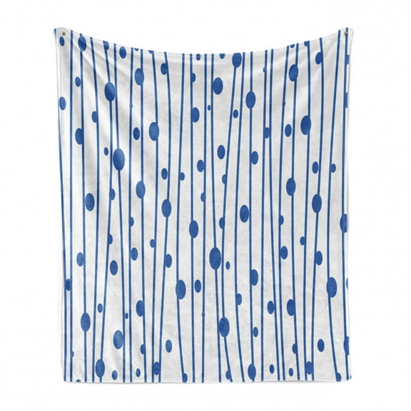 Blue and White Soft Flannel Fleece Throw Blanket, Abstract Circular Water Drops and Vertical Wavy Lines Pattern, Cozy Plush for Indoor and Outdoor Use, 50" x 70", Violet Blue and White, by Ambesonne