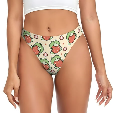 Lafuoo Frog Hold Strawberry Pattern Women s Seamless Thong  Low Rise Underwear Panties Women s Clothing-X-Large