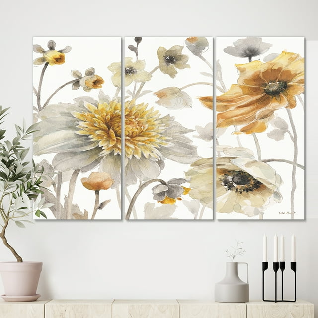 Designart - Fields of Gold Watercolor Flower VI - Traditional Canvas Artwork