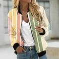thumbnail image 2 of XWSHYW Plus Size Womens Clothes Plus Size Long Sleeve Zip-Up Outerwear Jackets Fashion Striped Pattern Loose Fit Mid-Length Outerwear Coats Flash Sales for Today, 2 of 5