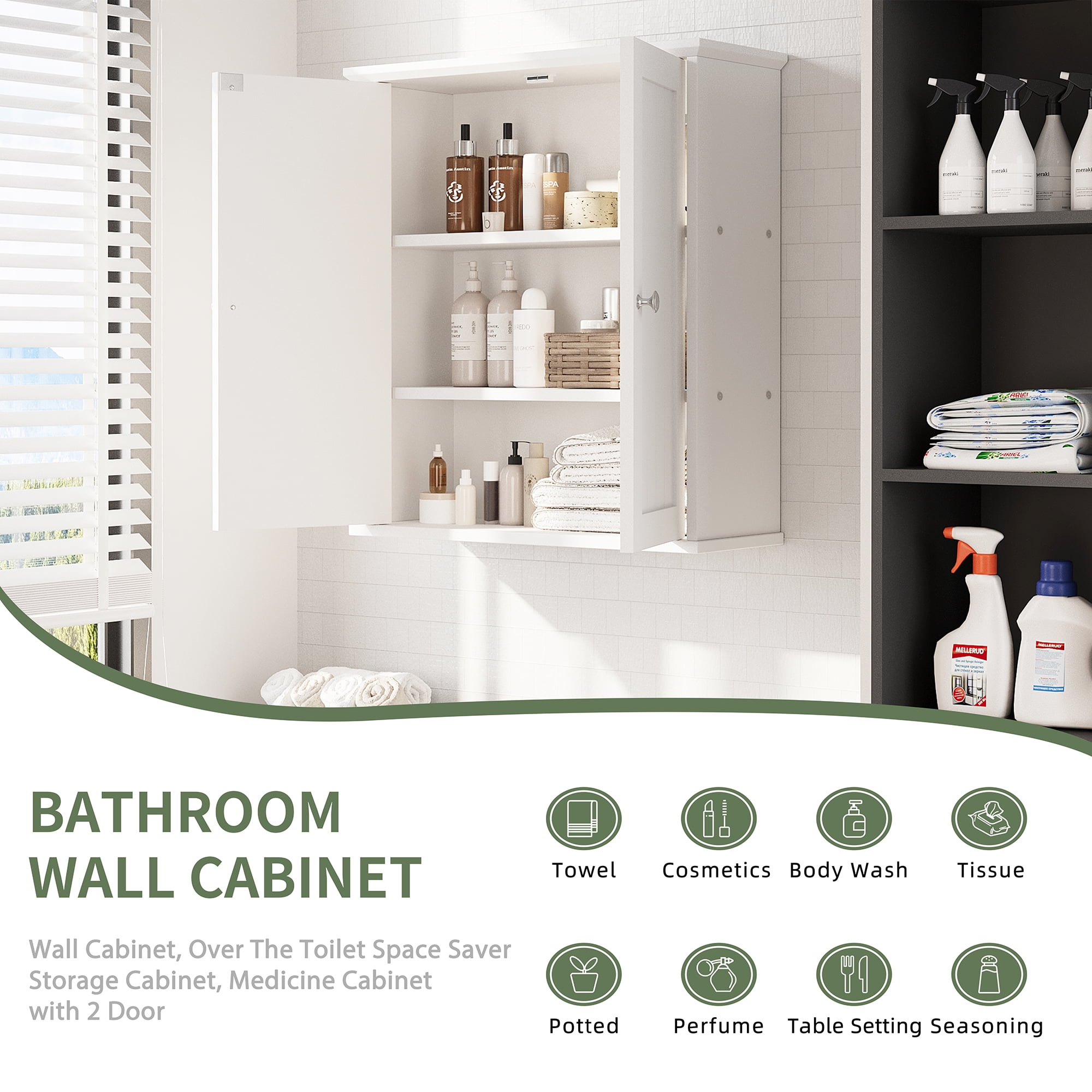 Walsunny Bathroom Medicine Cabinet, Wall-mounted Storage Cabinet , Cosmetics Storage Cabinet for Dining room, Bedroom