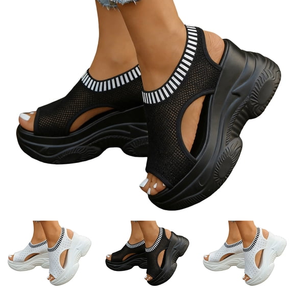 Dakaela Women's Sport Sandals Comfortable Orthopedic Platform Wedge Walking Shoes with Arch Support Memory Foam Plantar Fasciitis Summer Sneakers Black 6.5