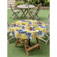 thumbnail image 4 of Outdoor Tablecloth with Umbrella Hole for Patio/Picnic/Party/Camping, Hand Drawn Lemon Waterproof Table Cloth Round Cover Washable, Blue Leaves Summer Tropical Botanical (Dia 54"), 4 of 8