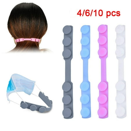 4/6/10 PCS Adjustable Anti-Slip Mask Ear Grips Extension Hook,Masks Buckle Strap Extender Silicone Comfortable,White Pink Grey Blue for adult kids