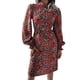 thumbnail image 1 of Vestido de mujer de moda con estampado floral, cuello alto, mangas de linterna, cinturón, vestido in Abanopi Rojo/Medio, 1 of 7