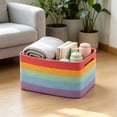 thumbnail image 4 of LiUMX Color Block Woven Storage Basket, Cotton Linen Fabric Rope Organizer with Soft Handles, Multicolor Decorative Bin for Toys, Books, Snacks, Laundry and Home Closet Storage, 4 of 6