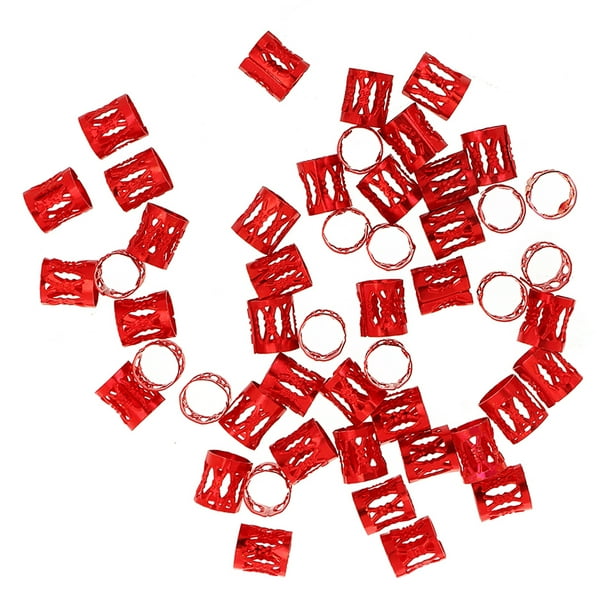 Perlas de trenzar el cabello Sunnimix Dreadlock Cuff 50 Piezas 8mm rojo