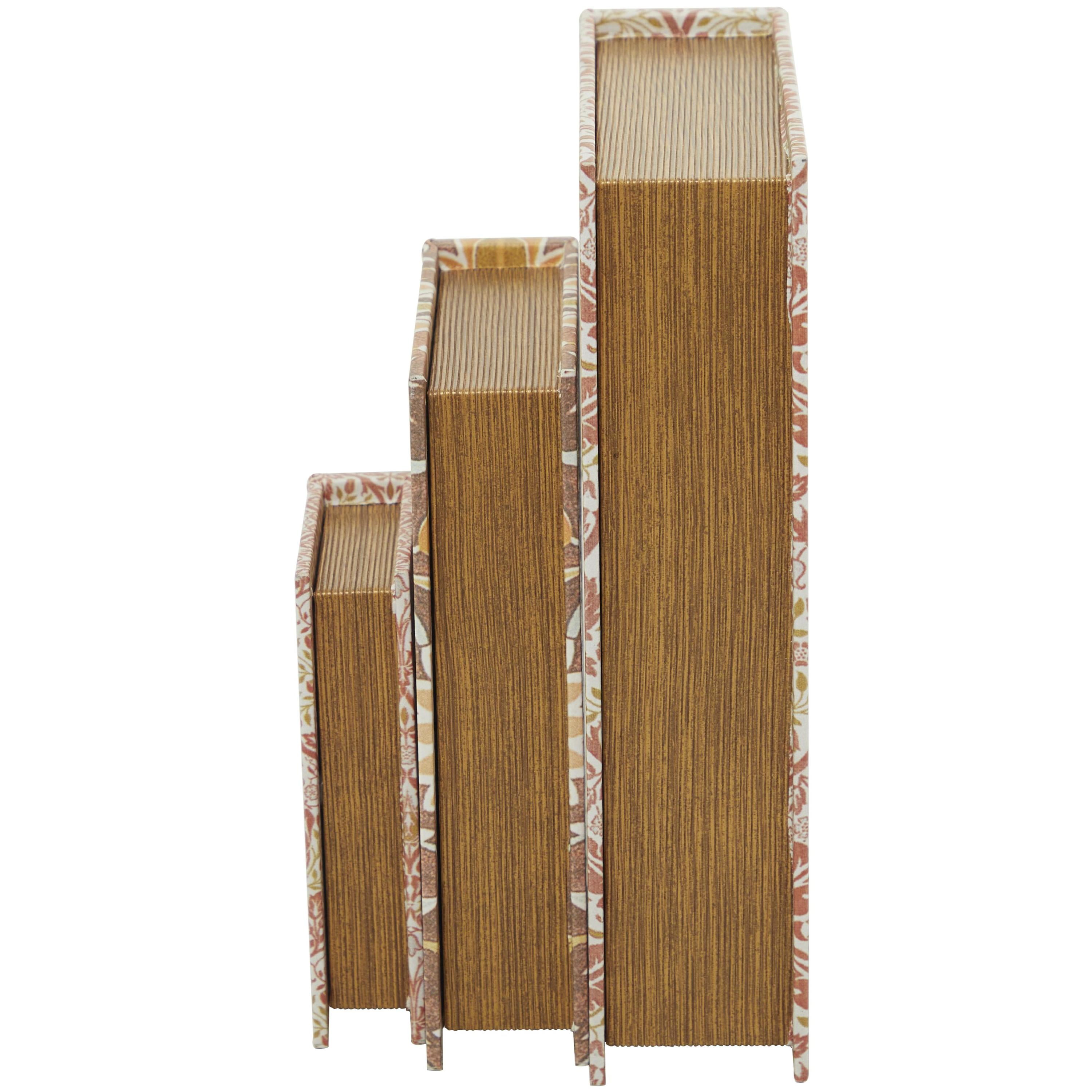 DecMode Faux Book Orange Faux Leather Decorative Box with Varying Patterns, 3 Count