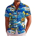 thumbnail image 2 of Hesxuno Men Beach Casual Button Down Shirts Palm Tree Printed Short Sleeve Shirt Big and Tall Summer Tops Funky Hawaiian Party Shirts Breathable Lightweight Resort Wear Shirts Blue XXXXL, 2 of 8