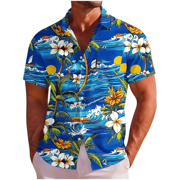 Axiiglly Hawaiian Shirt for Men Summer Tropical Floral Short Sleeve Button Down Casual Beach Shirts with Pockets, S-5XL