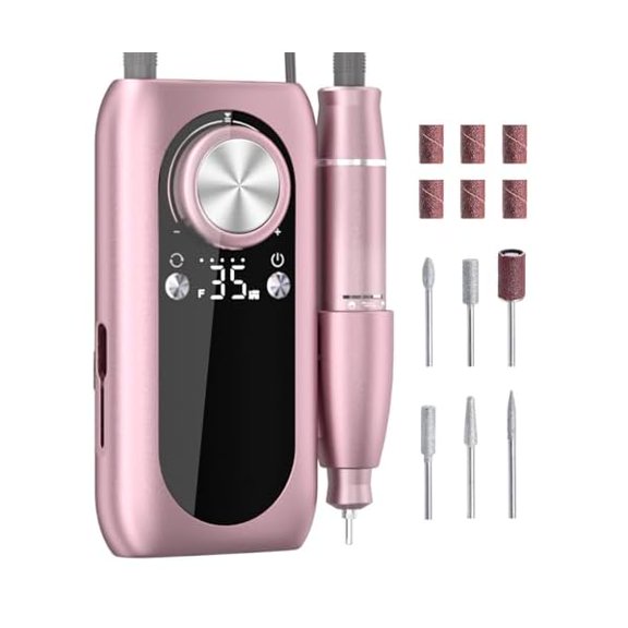 YJJSKEJI Rechargeable Nail Drill, 35000RPM Electric Nail File Machine Professional Acrylic Gel Nails Remover with Drill Bits, Portable Efiler Manicure Supplies for Polishing Grinding, Home Salon Use