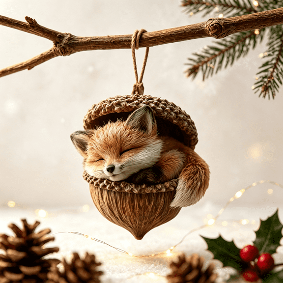 3D Forest Animal Acorn Ornaments, Forest Hazelnut Cute Animals Christmas Tree Decor, Woodland Cabin Accent & Winter Holiday Gift (Fox)