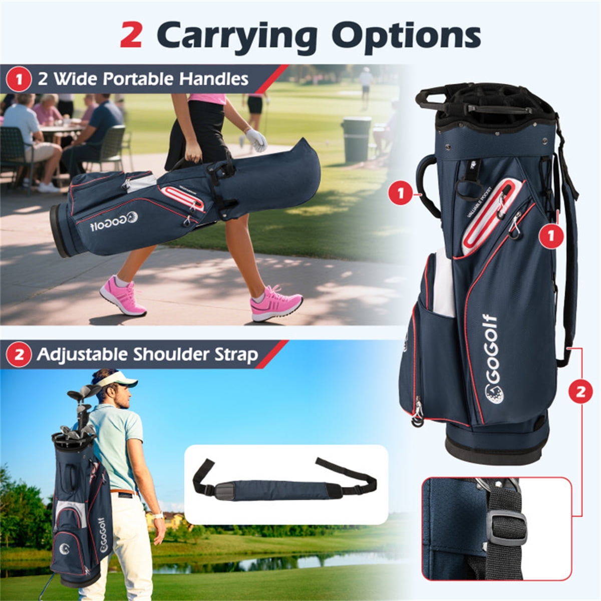 Golf Cart Bag 14 Way Full Divider Top 6 Zippered Pockets With Large Cooler Pocket Waterproof Zippers Rain Hood Umbrella Holder And Lightweight Polyester Golf Club Carry Bag Cart Bag For Golfer