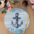 thumbnail image 3 of Blue Ocean Anchor Round 15 Inch Placemats Set of 6, Vintage Coastal Sea Coral Fish Wooden Plank HeatResistant Non Slip Place Mats for Dining Table, Wipeable Kitchen Table Mats for Housewarming, 3 of 9