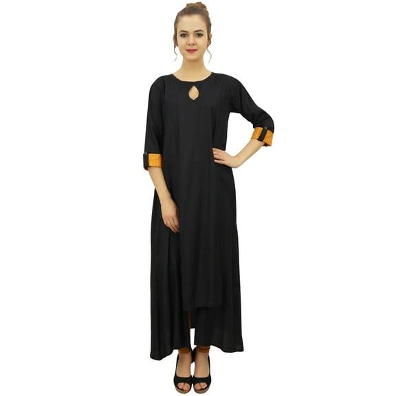 Bimba Rayon Black Asymmetrical Hem Kurta With Scarf Designer Indian Clothing-24