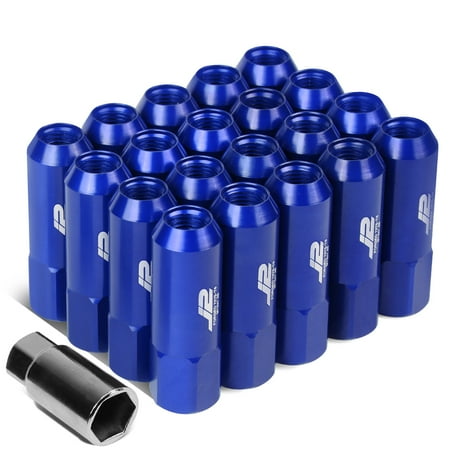 J2 Engineering LN-T7-003-125-BL J2 Engineering 7075 -T6 Forged Aluminum M12 x 1.25 20Pcs 60mm Height Open -End Lug Nut Set w / Socket Adapter Blue