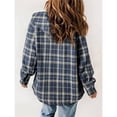thumbnail image 6 of Women's Plaid Jacket Long Sleeve Button Down Fleece Hooded Jackets Warm Coat Blue Checkered M, 6 of 7