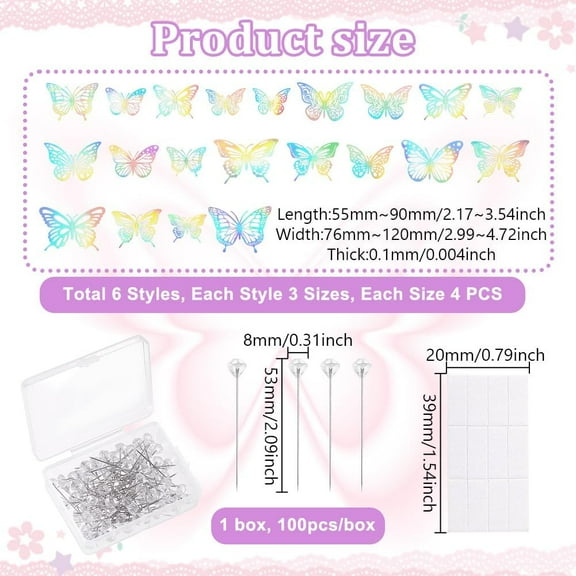172Pcs Flower Bouquet Accessories 100Pcs Bouquet Corsages Pins for Flowers & 72Pcs 3D Butterfly Wall Decor for Mother's Day Valentines Day Wedding Birthday Party Supplies