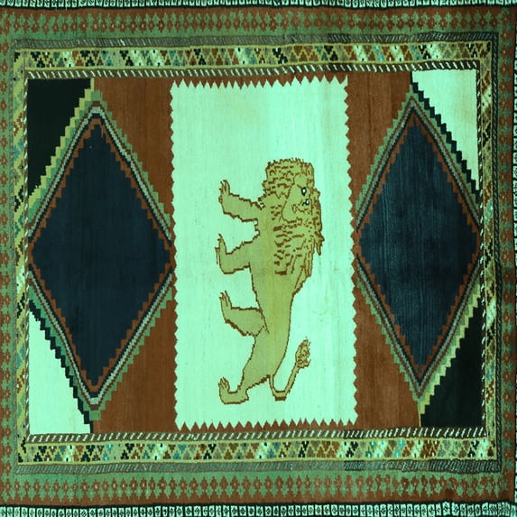 Ahgly Company Machine Washable Indoor Square Animal Turquoise Blue Traditional Area Rugs, 8' Square
