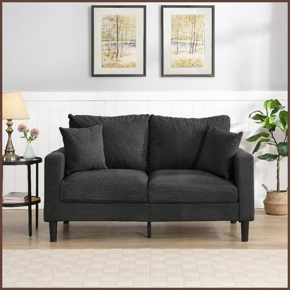 Modern 57" Dark Gray Loveseat – Wooden Frame Upholstered Sofa for Small Spaces (Living Room/Bedroom)