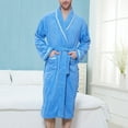 thumbnail image 2 of Herrnalise Men Solid Casual Keep Warm Pocket Gimp Night Gown Bathrobe terry cloth robe Blue, 2 of 7