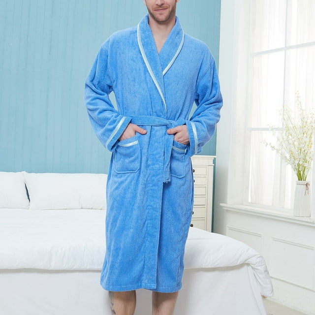 WREESH Homme Uni Décontracté Garde au Chaud Poche Gimp Robe de Nuit Peignoir