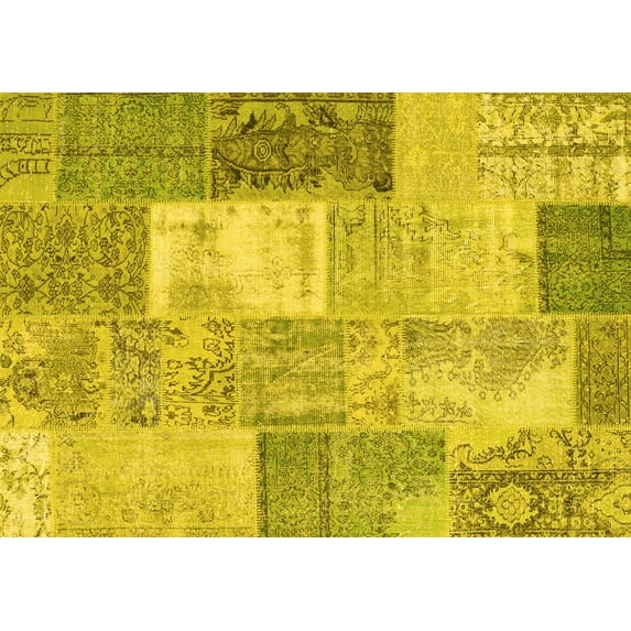 Ahgly Company Indoor Rectangle Patchwork Yellow Transitional Area Rugs, 7' x 10'