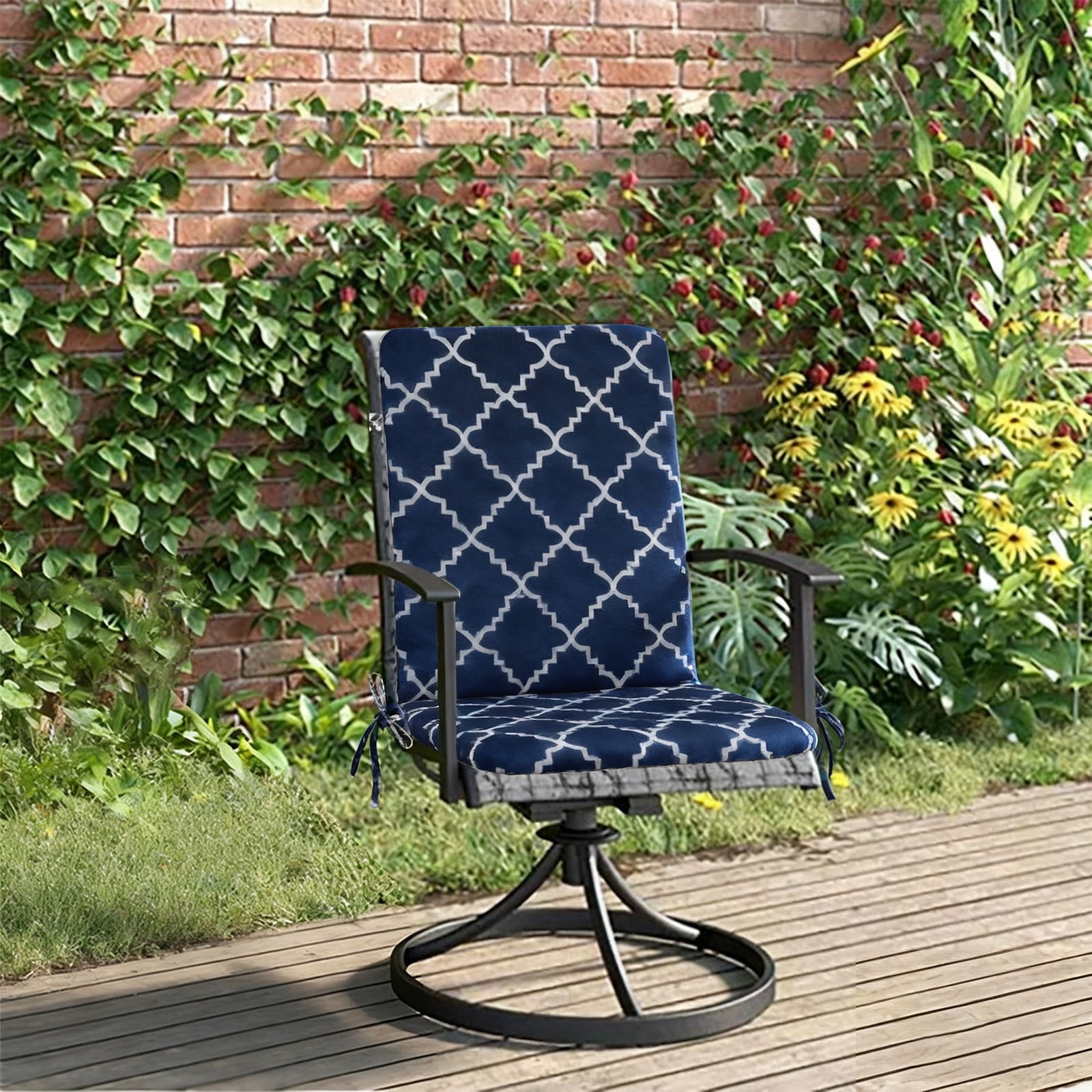 Outdoor Chair Cushion 18x19 in, Weatherproof Waterproof Patio Seat Cushion with Ties, Fade Resistant Outdoor Furniture Cushion for Dining Chairs, Rocking Chairs, and Deep Seats