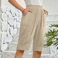 thumbnail image 5 of Fashion Womens Casual Solid Color Waist Elastic Loose Straight Wide Leg Half Shorts Pants With Pocket With 5" Inseam Drawstring Linen Blend Short, 5 of 5