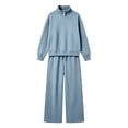 thumbnail image 4 of Lmueinov Two Piece Sets for Women Fleece Sweatsuit Button Mock Neck Sweatshirts Wide Leg Sweatpants Workout Lounge Sets with Pockets Fall Casual Outfits, 4 of 6
