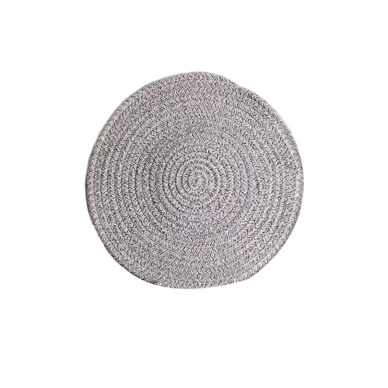 ShadeMart Round Braided Placemats Set of 4 Washable 15 inch Black & Beige Round Table Mats Woven Place Mats for Dining Table