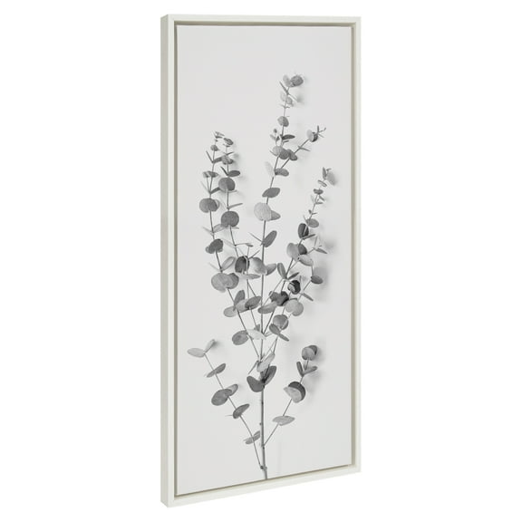 Kate and Laurel Sylvie Eucalyptus Botanical I Gray and Soft White Framed Canvas Wall Art by The Creative Bunch Studio, 18x40 Panel White, Decorative Plant Decor
