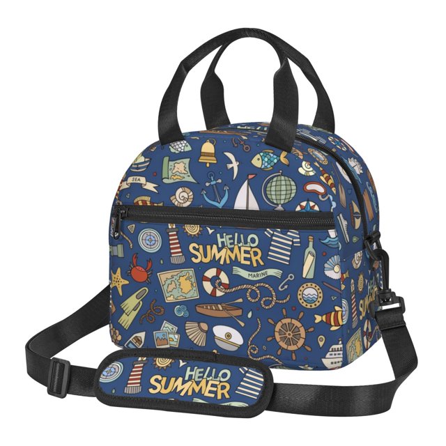 Balery Marine Nautical Bolsa de Almuerzo Impresa, Caja de Almuerzo Reutilizable, Bolsa Térmica Aislada para Almuerzo, Bolsa Antiderrames